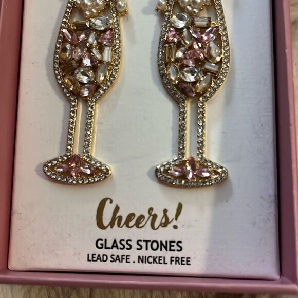 New In Box Piper K Cheers Champagne Earrings Glass Stones - Picture 3 of 4